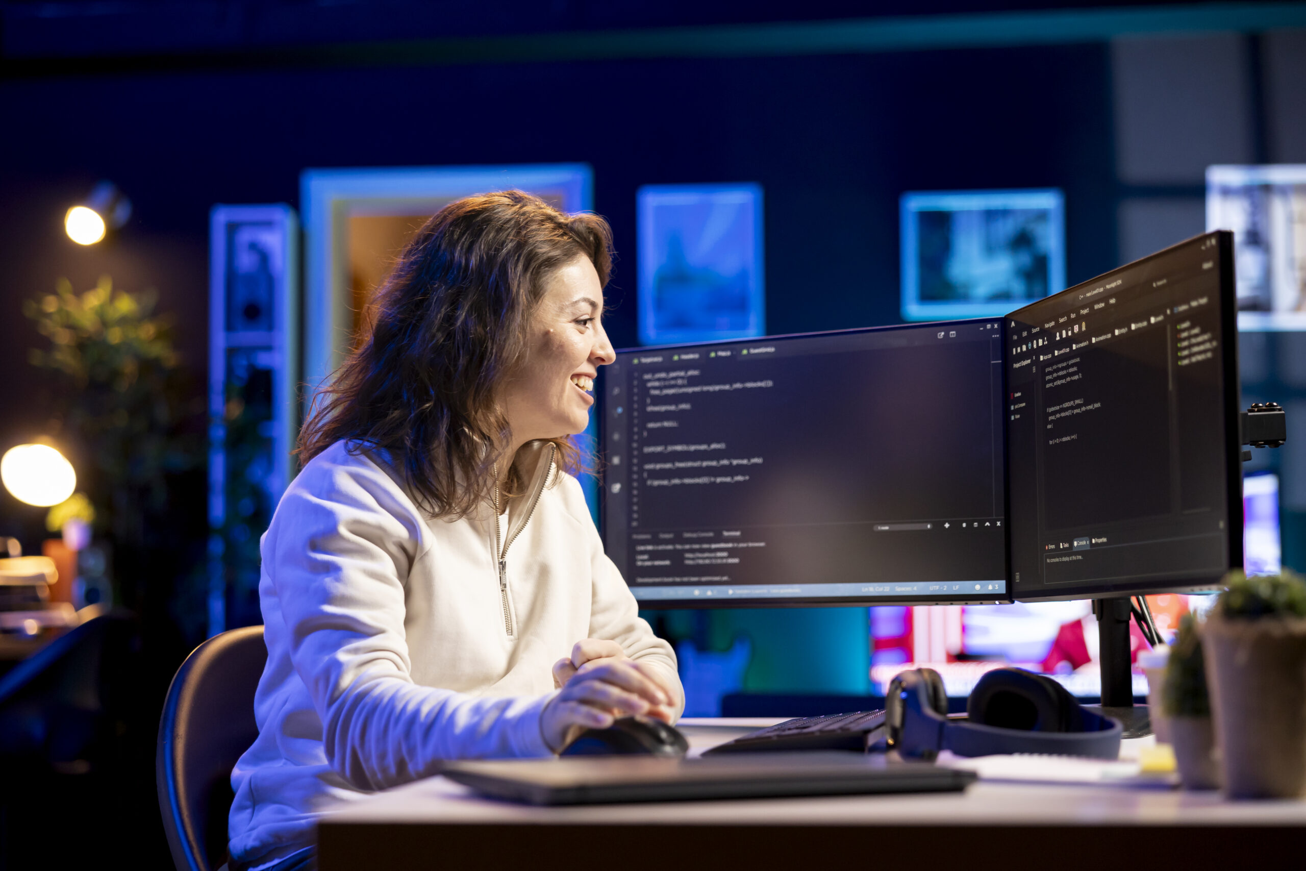 Home joyous developer showing happiness after securing company servers